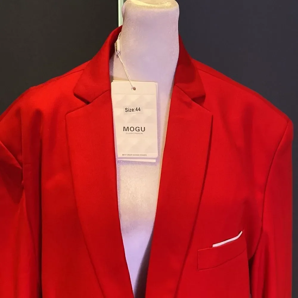 Men’s Mogu Red Suit Jacket Blazer One Button Notched Lapel Size 44 NWT